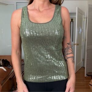 NWT Charlotte Russe Olive Green Sequin Ribbed Tank Top